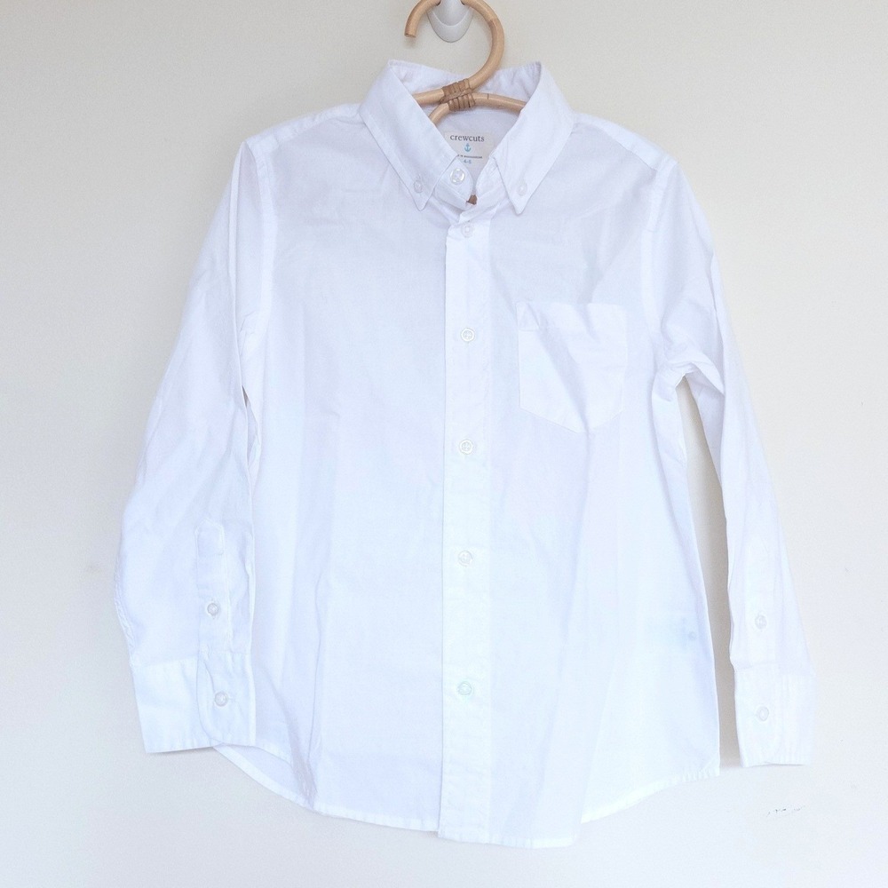Crewcuts Button Down Shirt White Long Sleeve Cotton Kids Size 4-5